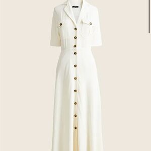 NWT JCREW PETITE size 2 white Collared camp-pocket shirtdress